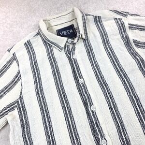 VSTR Shirt Mens M White Black Striped Cotton Short Sleeve Classic Button-Up